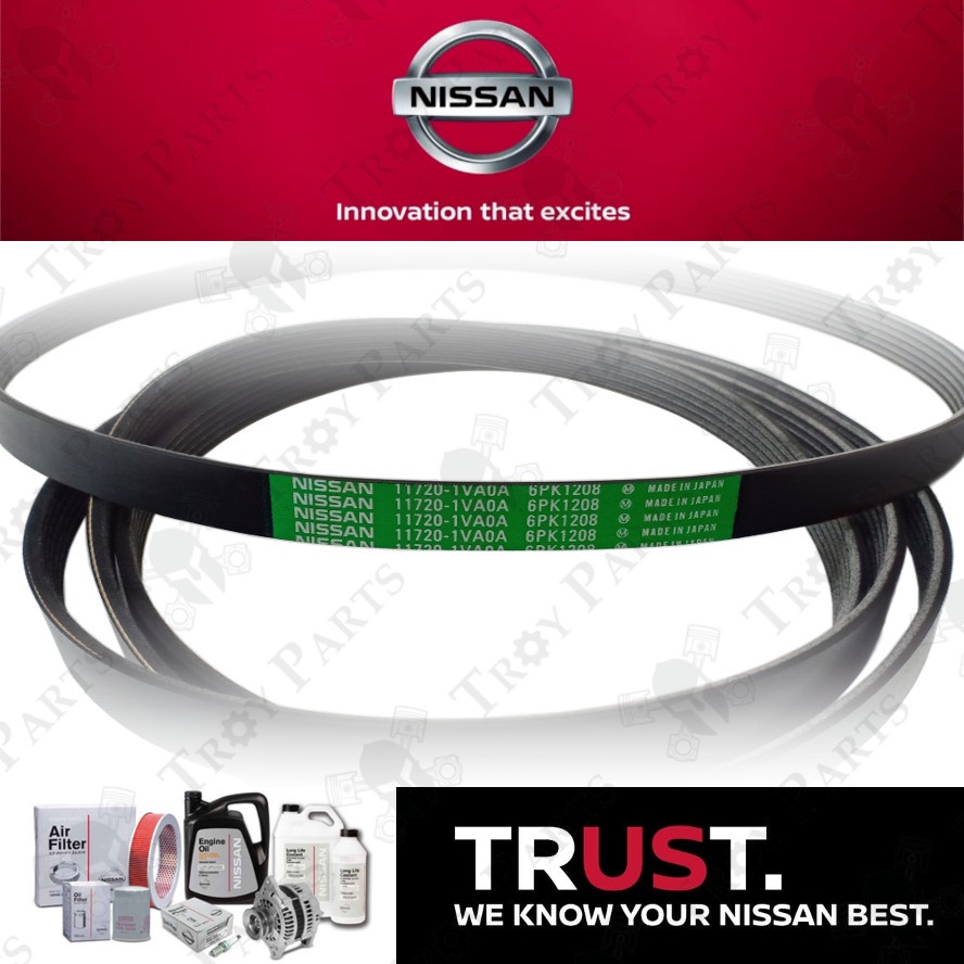 Original Nissan Fan Belt 11720-1VA0A for Nissan XTrail X-Trail T32 J11 2015 2.0 - 6PK1208 ( 6PK1205 