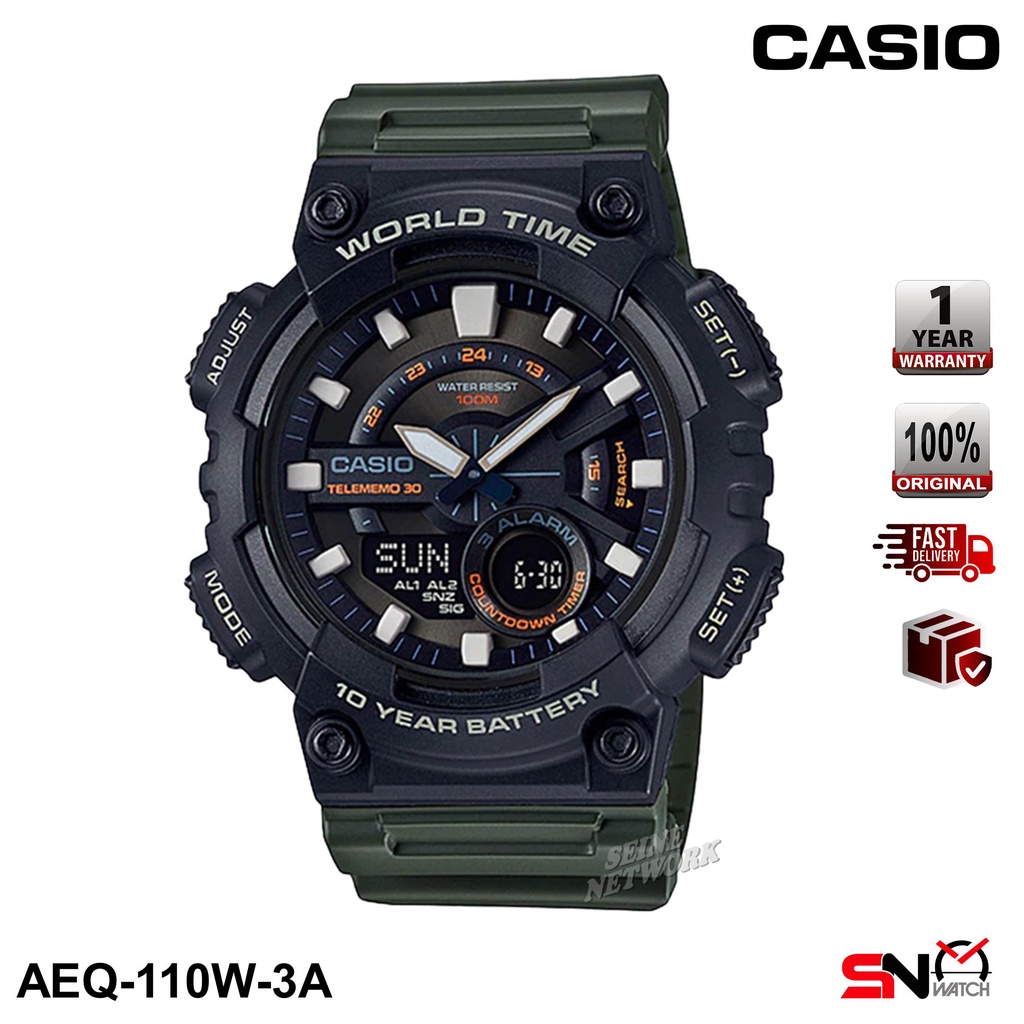 Casio AEQ-110BW AEQ-110W 10 Year Battery Life Analog Digital Resin Band Men Sports Watch Jam Tangan