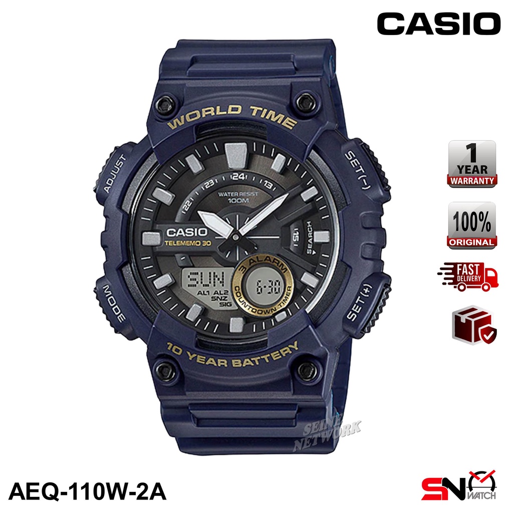 Casio AEQ-110BW AEQ-110W 10 Year Battery Life Analog Digital Resin Band Men Sports Watch Jam Tangan 