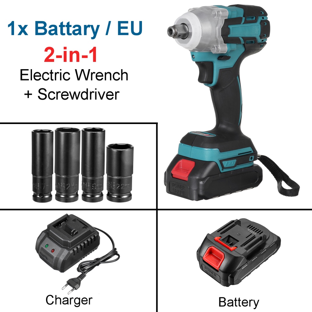 188VF Brushless Cordless Electric Impact Wrench 1/2" 588N.m Wrench 1/4"Screwdriver Drill Socket Powe