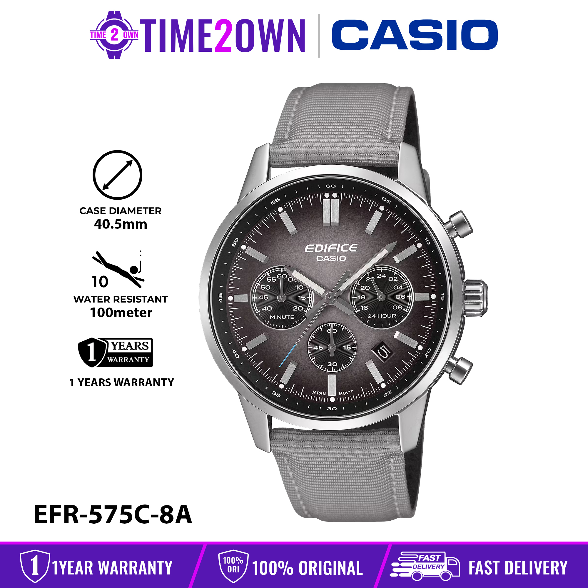 Casio Edifice Men Watch EFR-575CL EFR-575D EFR-575L Convex Glass Design Date Display Men Watch