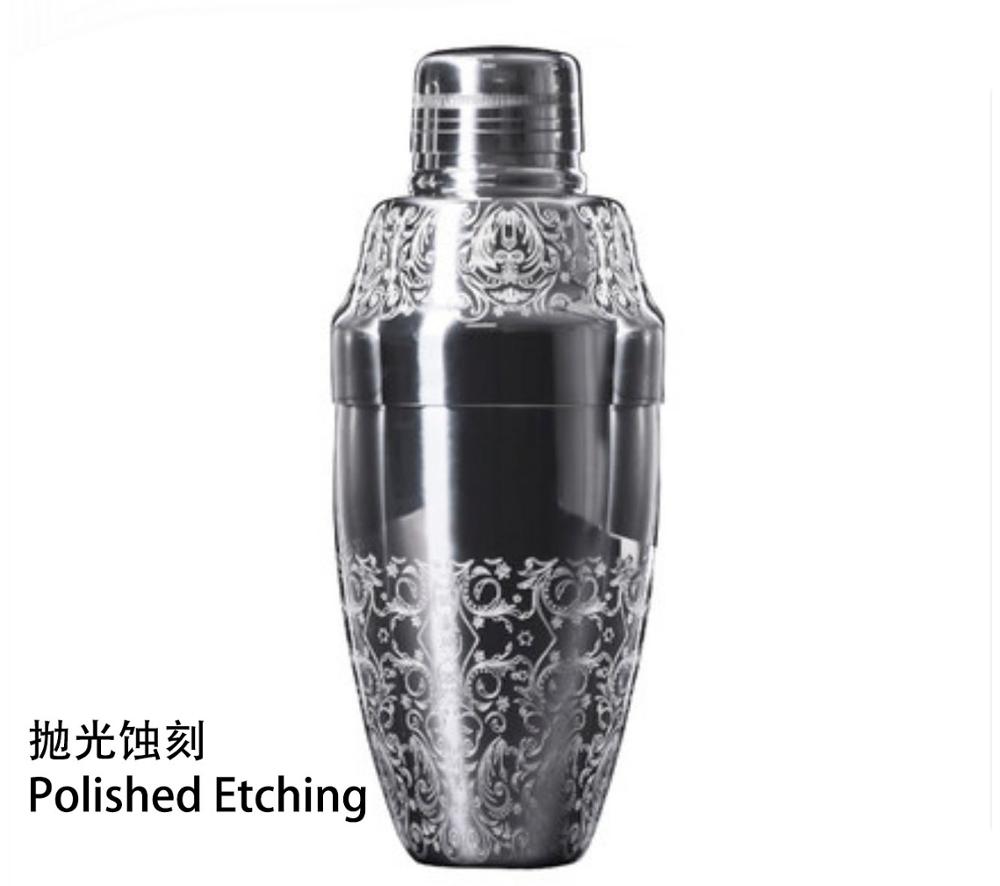 Japanese Style 500ml Stainless Steel 3-Piece Etching Cocktail Shaker Bar Shaker Cobbler Shaker Bar T