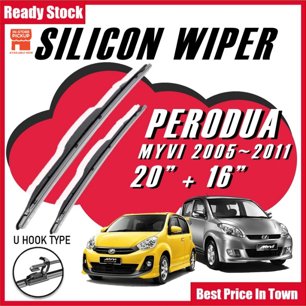 Silicone Car Wiper Windshied For Perodua Myvi Lagi Best 2005 2006 2007 2011 pengelap kereta 雨刮 16 In