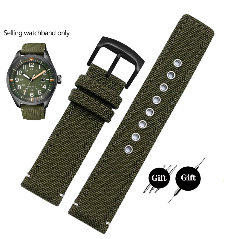 20mm Nylon + Leather Bottom Watchband for Citizen AW5005 Timex Seiko Green Casual Waterproof Sports 