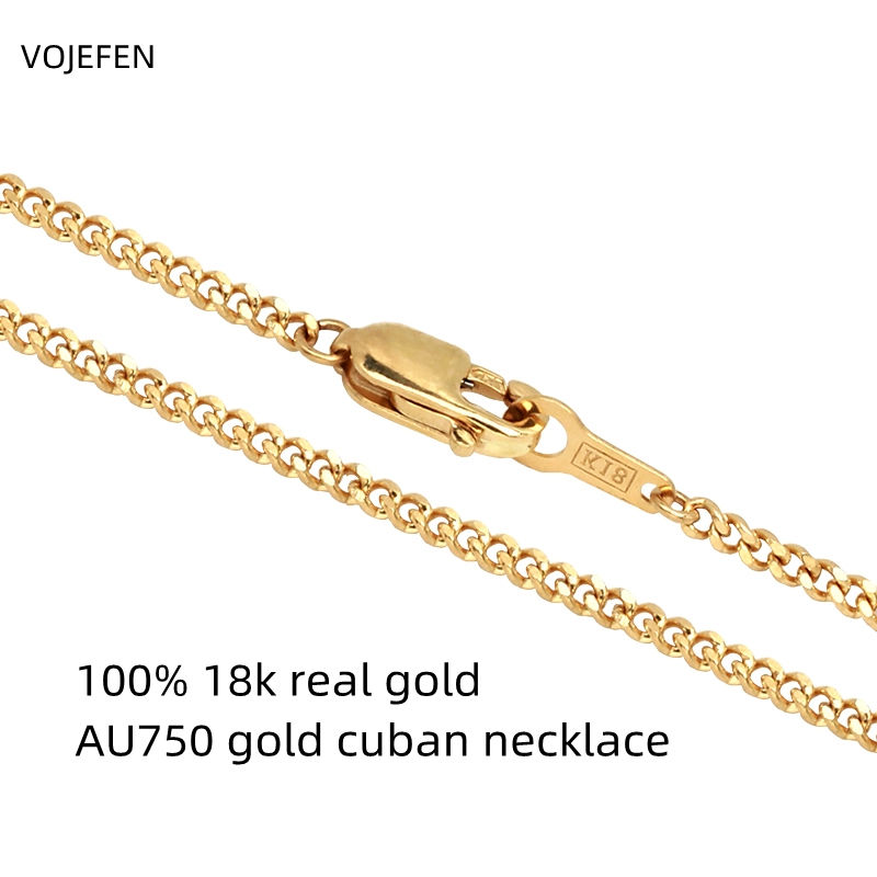 VOJEFEN 18K Gold Necklace Chains For Women/Men Original Cuban Link Chain Authentic AU750 Gold Luxury