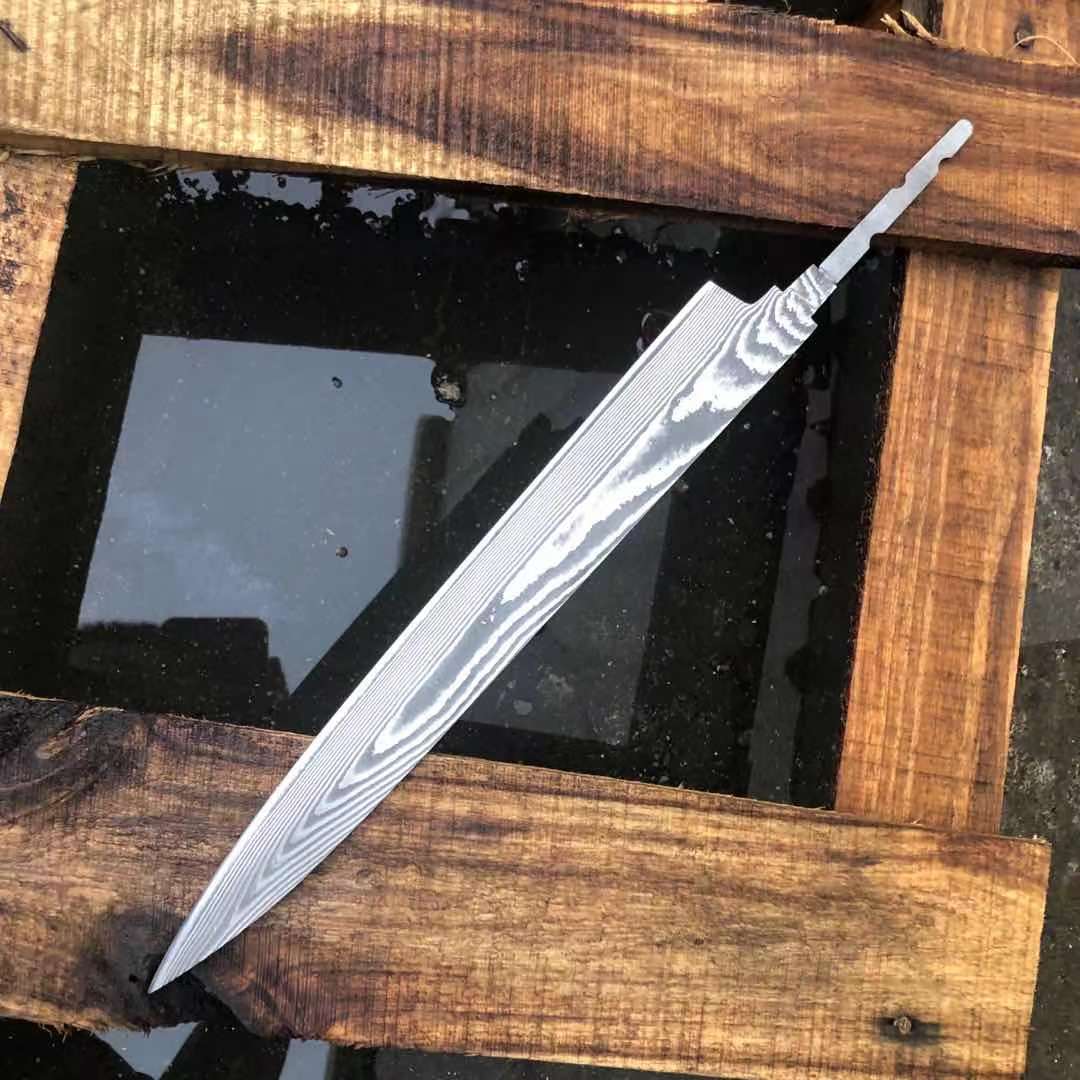 Damascus 8" inch DIY Knife Blank 9CR18MOV Stainless Steel Fixed Blade Knife Billet Hand Tool Materia