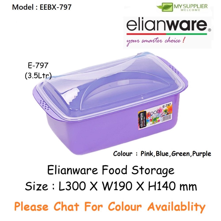 Elianware E-797 3.5Ltr Rectangle Food Storage / Bekas Makanan / Food Container L30cm x W19cm x H14cm