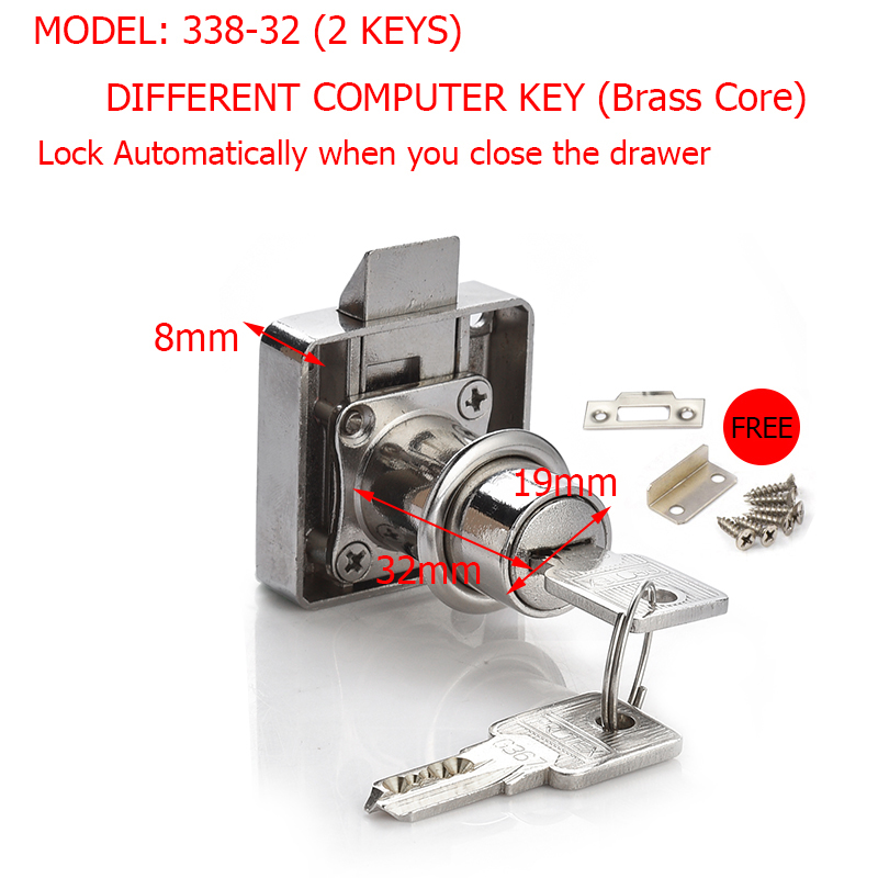 NAIERDI Drawer Lock Wardrobe Cabinet Cam Locks With 2 Keys Same Key Furniture Door Hardware For Offi