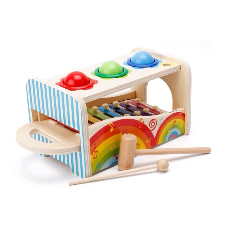 Multifunction Wooden Xylophone Knocking Hammering Ball Motor Skill Musical Toy Baby Kid Present Gift