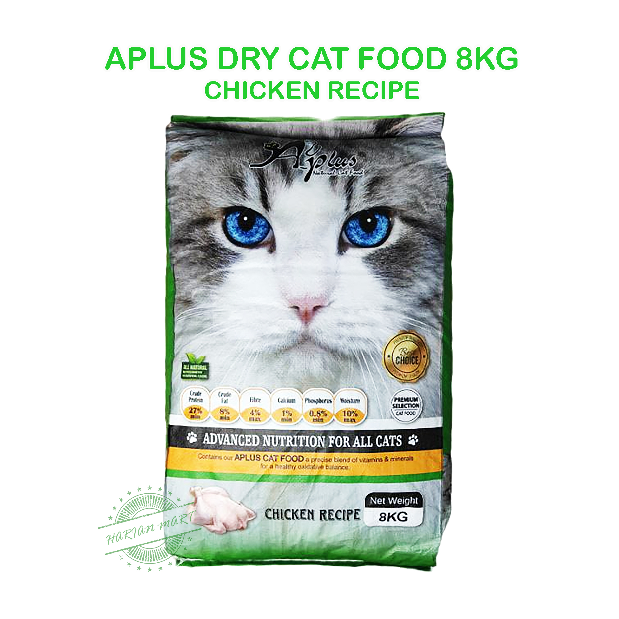 APLUS DRY CAT FOOD 8KG CHICKEN RECIPE/FISH & CHICKEN/OCEAN FISH