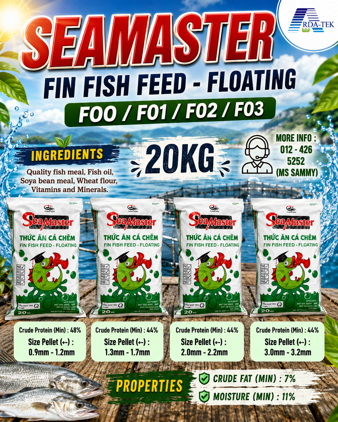 [F03] [20 KG] MAKANAN IKAN SEAMASTER FLOATING PELLETS / PROTEIN 44% / MAKANAN IKAN TINGGI PROTEIN