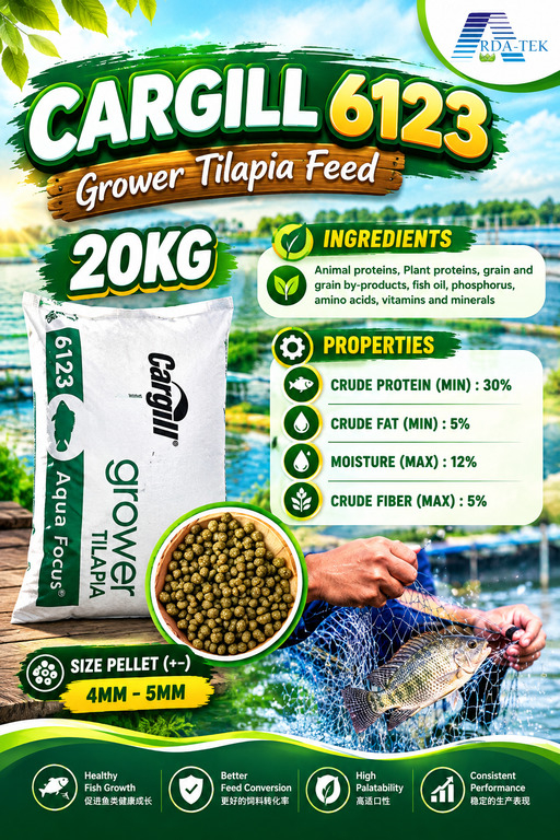 [20kg] Makanan Ikan Cargill Grower 6123 Pellet Ikan 4mm - 5mm Premium Tilapia Fish Feed Makanan Ikan