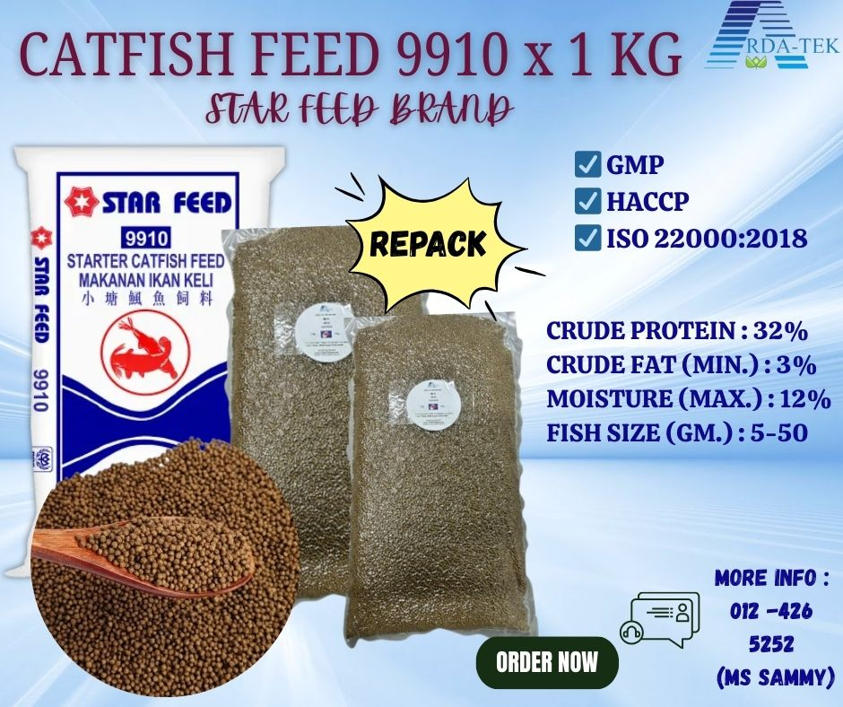 [9910] [1KG - REPACK] Dedak Makanan Ikan Keli Starter (Size: 2.3mm) Protein 32%