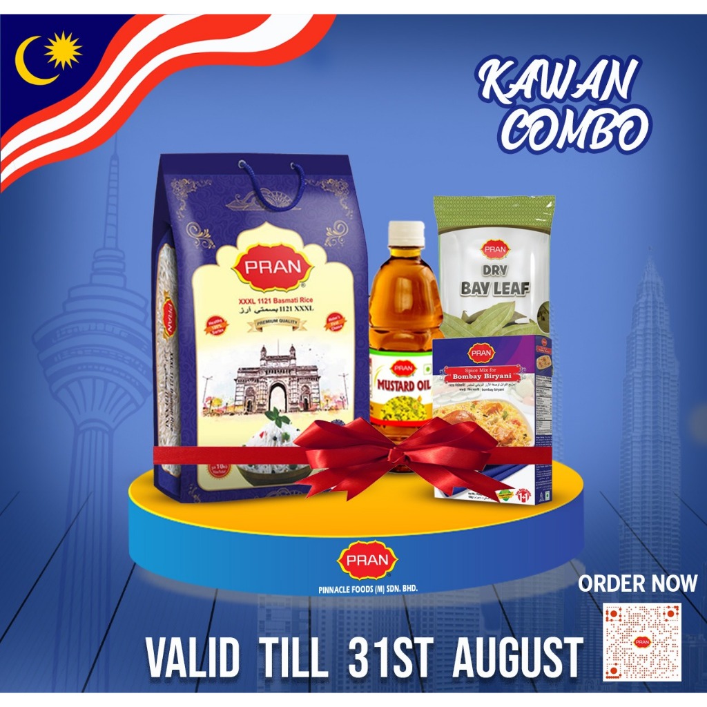 MERDEKA SPECIAL KAWAN COMBO BASMATI RICE 1 KG/BAYLEAF 50 GM /MUSTARD OIL 400 ML/BOMBAY BIRYANI MASAL