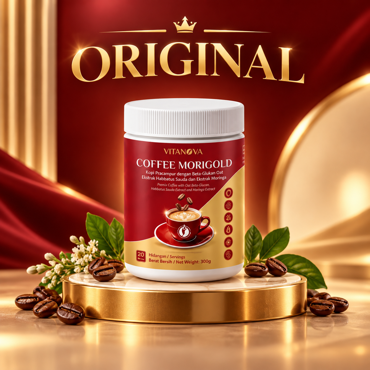 Vitanova Coffee Morigold Original Kopi Moringa Habbatus Sauda Oat Beta Glucan Premix Coffee