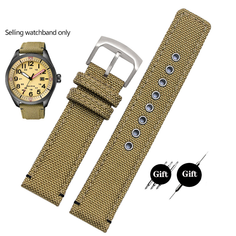 20mm Nylon + Leather Bottom Watchband for Citizen AW5005 Timex Seiko Green Casual Waterproof Sports 