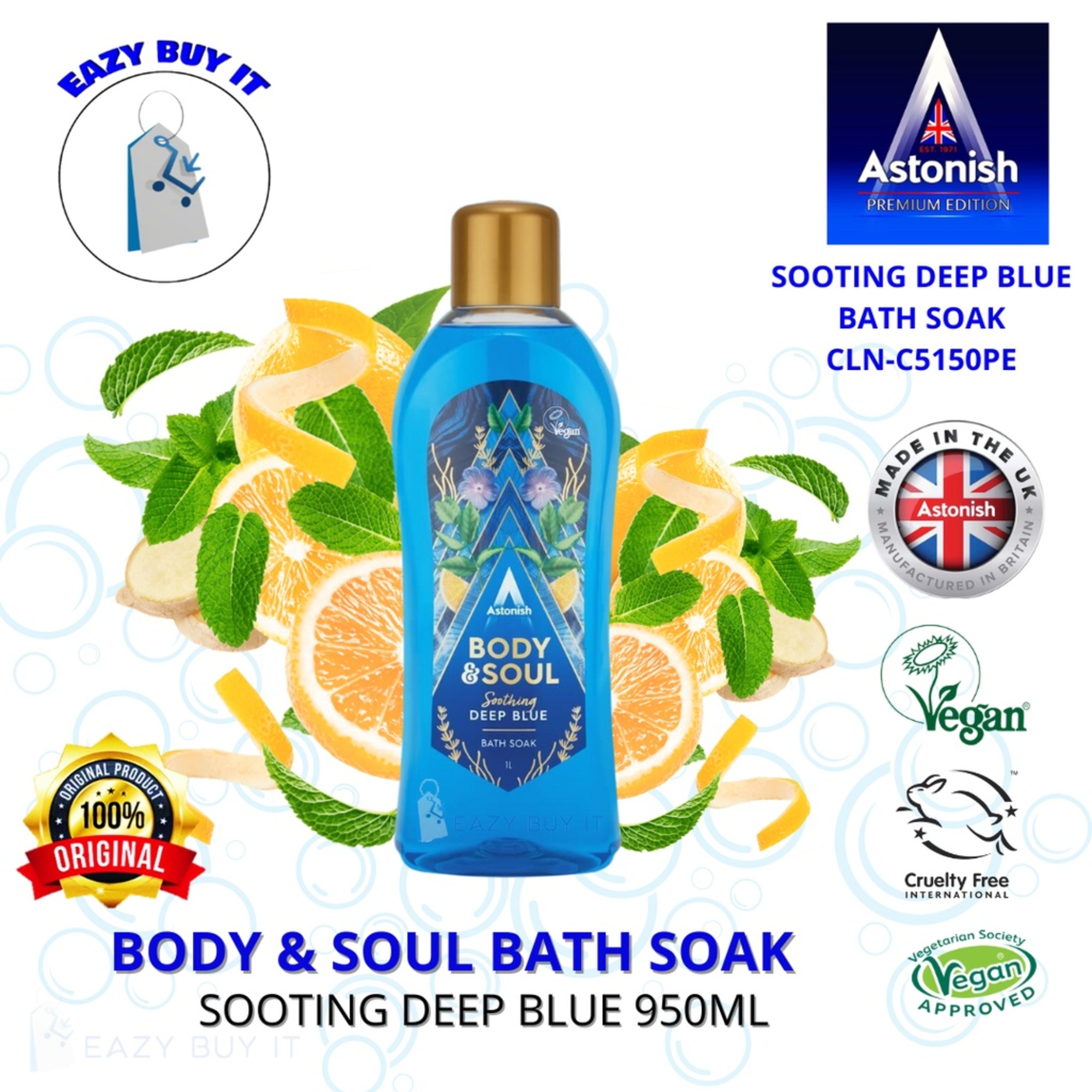 ASTONISH BODY & SOUL BATH SOAK SOOTHING DEEP BLUE (950ML) + FREE GIFT SPONGE [C5150PE]