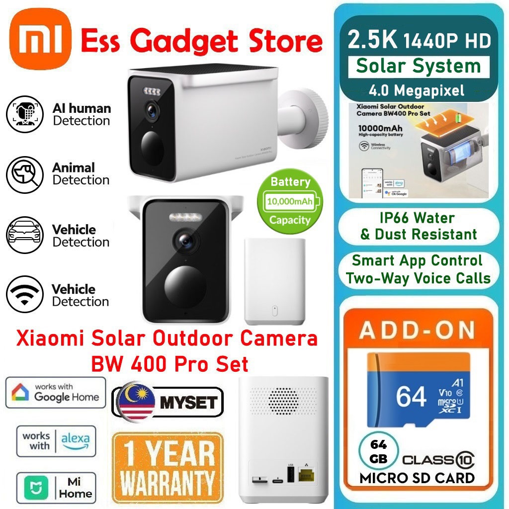 MYSET Xiaomi CCTV Solar Outdoor Camera BW400 Pro Set IP66 Waterproof 4MP 2.5K Night Vision AI Detect