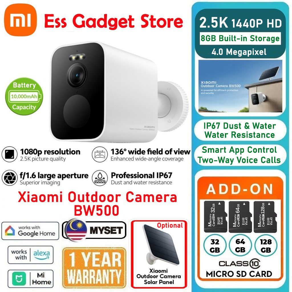 MYSET New !!! Xiaomi CCTV Outdoor Camera BW500 2.5K Ultra HD | Wide View 136° | 8GB eMMC Memory | IP
