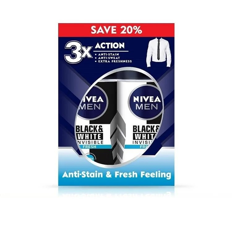 NIVEA FOR MEN Deodorant B&W Fresh Roll On Twin Pack 2x50ml