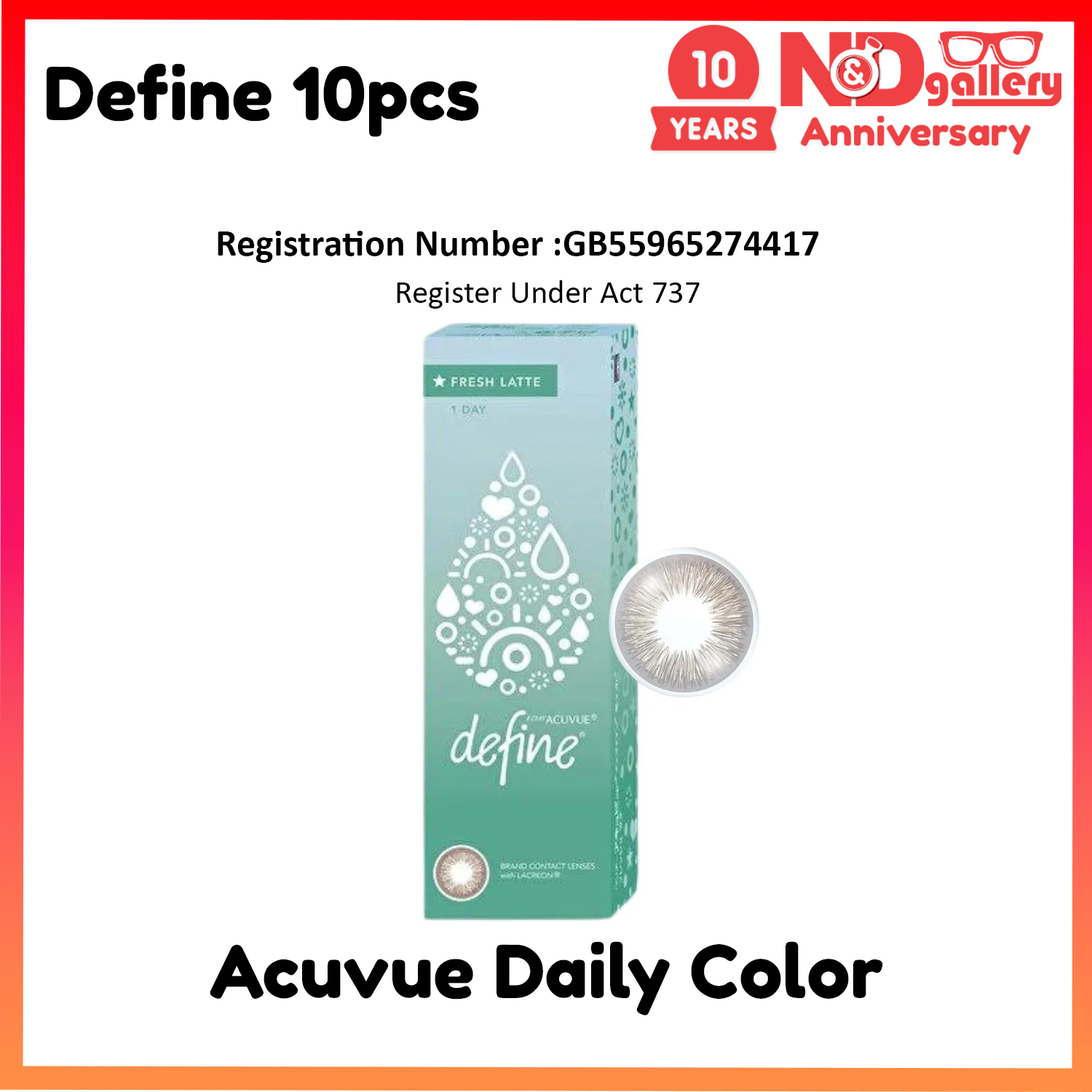 Acuvue Define Fresh Latte Daily Color Contact lens 10pcs/box (0.00 to -9.00DS)