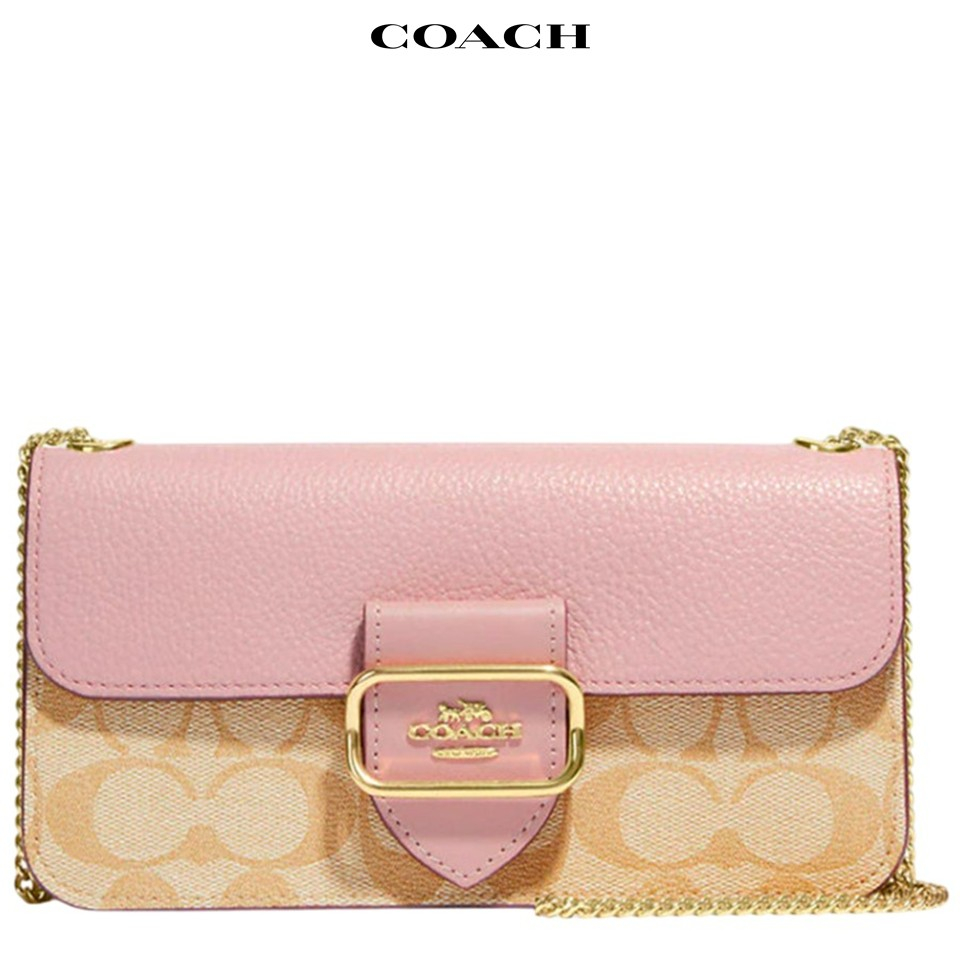 [Clearance] COACH CE693 Morgan Crossbody in Blocked Signature Canvas [IM/LT Khaki/Powder Pink]