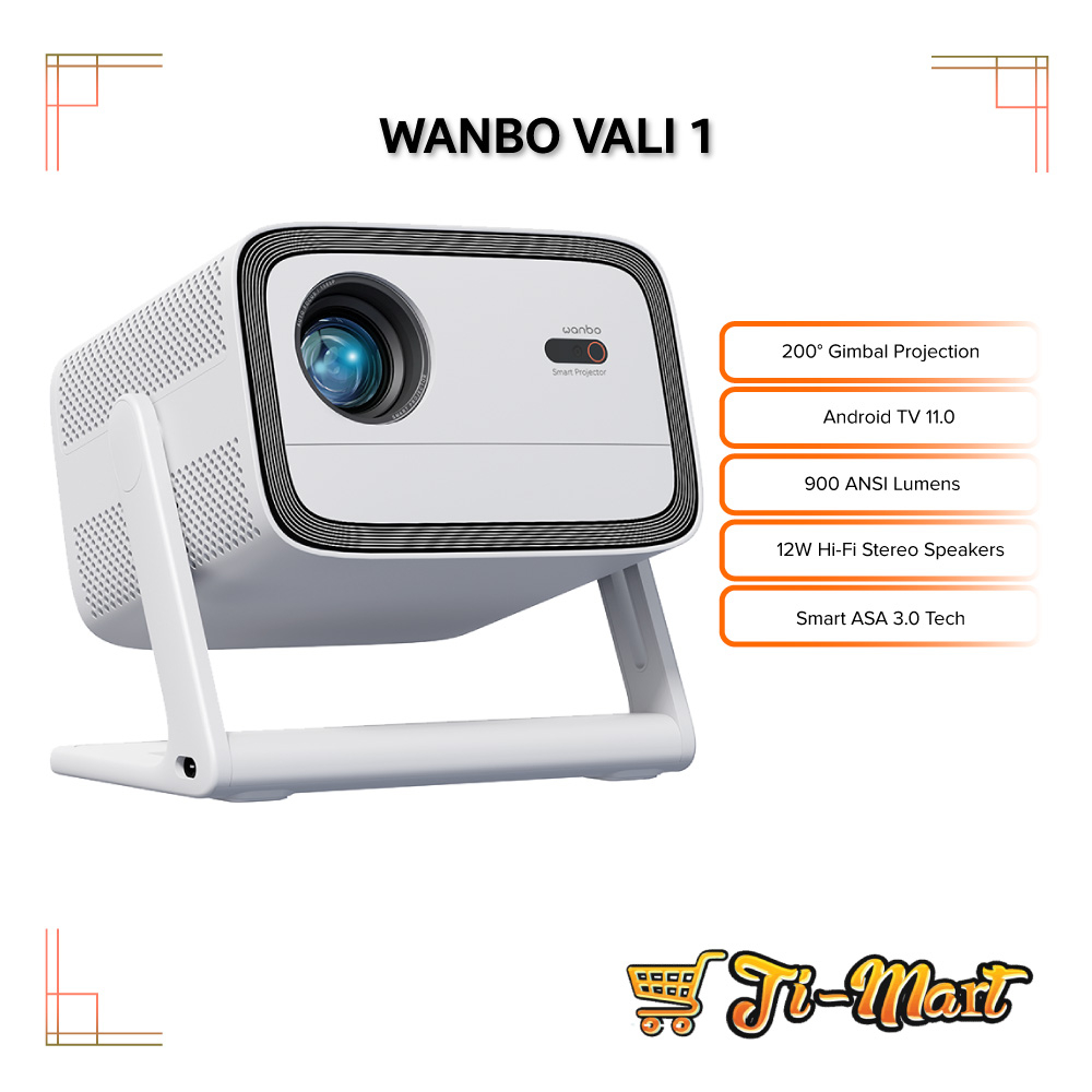 Wanbo Vali 1 Gimbal Projector | 900 ANSI Lumens | 200° Rotating | Android 11 | 12W Hi-Fi Stereo