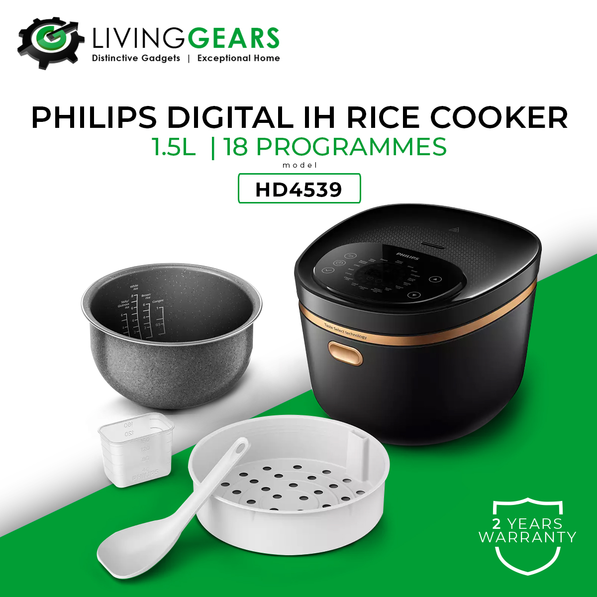Philips Rice Cooker 5000 Series 4.0L / 8cups HD4539/62 IH Rice Cooker with Taste Selection ,18 Pre-S