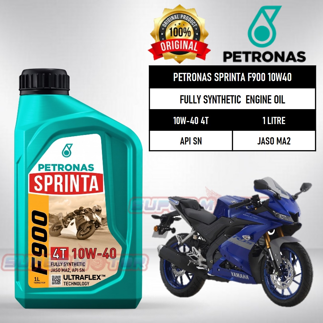 Minyak Enjin PETRONAS Sprinta F900 10W40 & 10W50 / F700 15W50 / F500 10W40 / F100 SAE40 4T untuk Mot