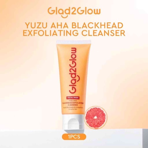 Glad2Glow Yuzu AHA Blackhead Exfoliating Cleanser 70ml Gently Exfoliate Dull Skin Blackhead Smooth