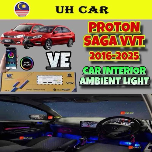 (VE) Proton Saga VVT 2016-2025 Car Interior Led Ambient Light Door Panel Trim Gear Knob Dashboard Fo