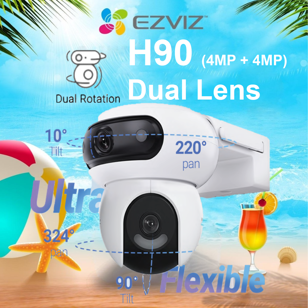 Ezviz H90 Dual Lens 4MP+ 4MP Dual Rotation PanTilt Two Way Color Night Vision WiFi Outdoor Security 