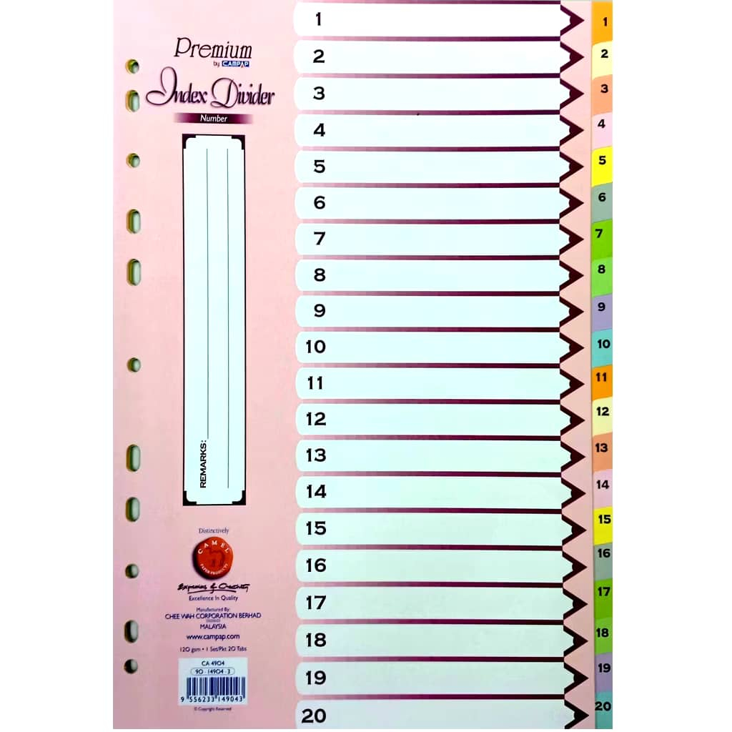 CAMPAP A4 INDEX DIVIDER PAPER 120gsm (CA4901 / CA4902 / CA4903 / CA4904 / CA4905 / CA4906) (6 TYPE C