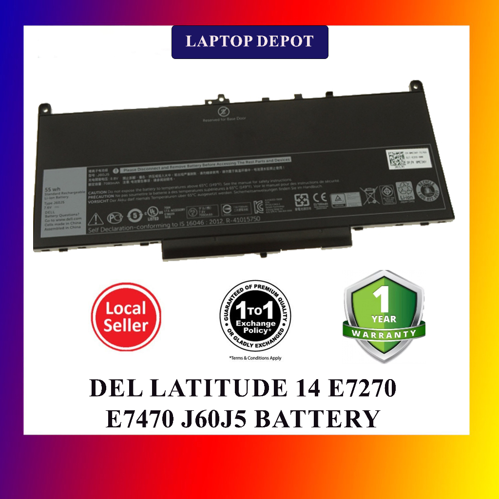 READY STOCK Dell Latitude 14 E7270 E7470 J60J5 J6OJ5 7.6V 55Wh Original Replacement Battery
