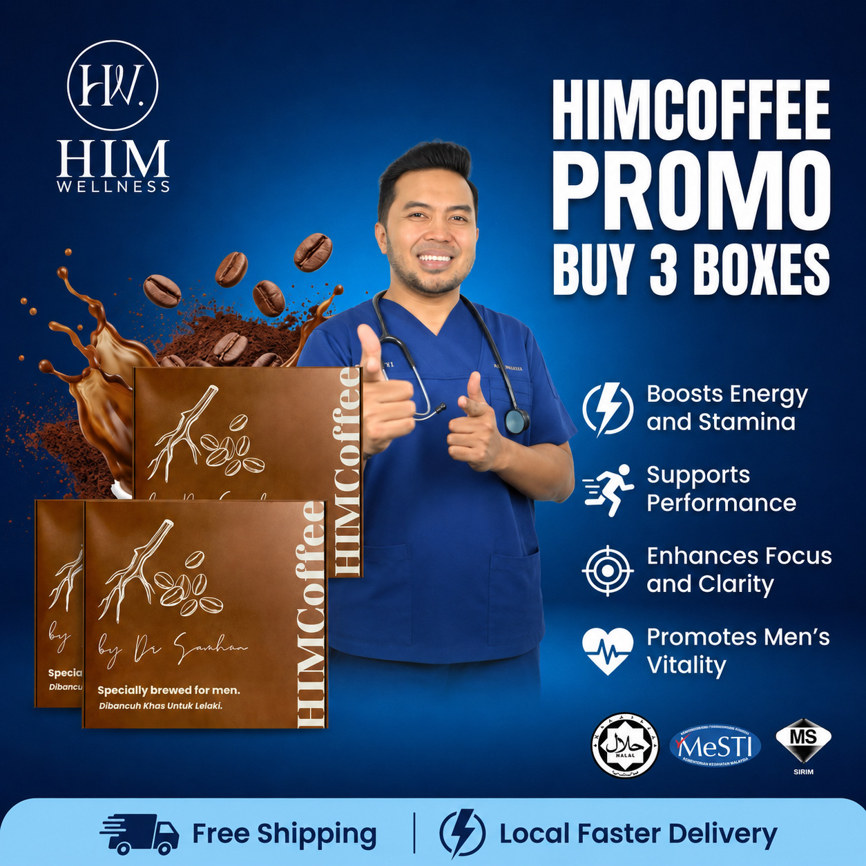 HIM COFFEE Dr Samhan Khas untuk Tenaga Lelaki , Kopi Herba Lelaki & Tongkat Ali Halal Himwellness/3b