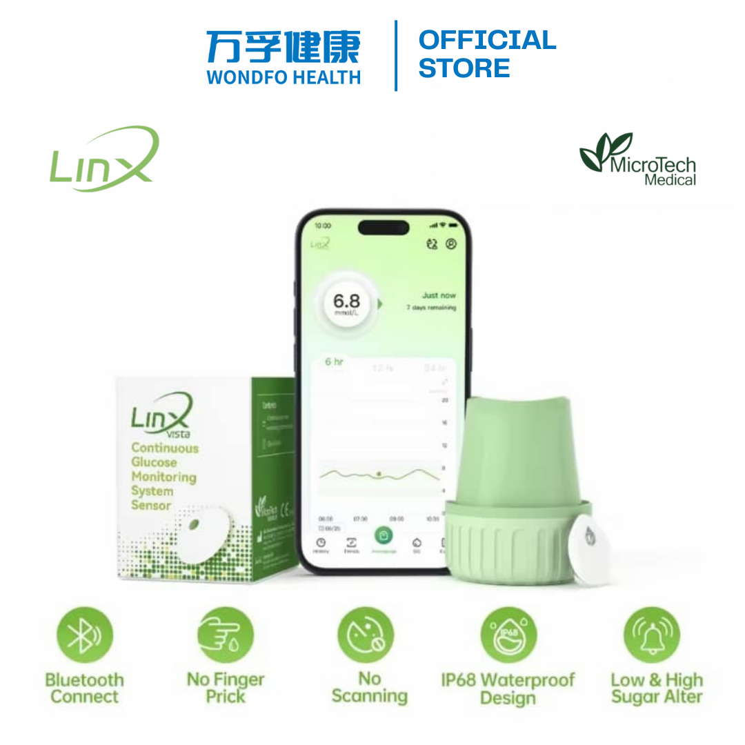MICROTECH LinX CGM Continuous Glucose Monitoring 1 unit 15Days x 24 hours Real Time Dynamic Blood Gl