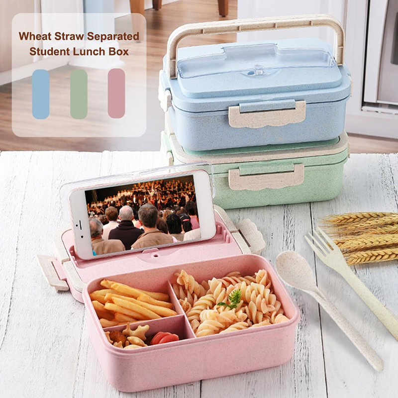TOPMALL Natural Bento Lunch Box Foodie Lolli Buddy Wheat Straw Food Storage Student Office Sekolah B