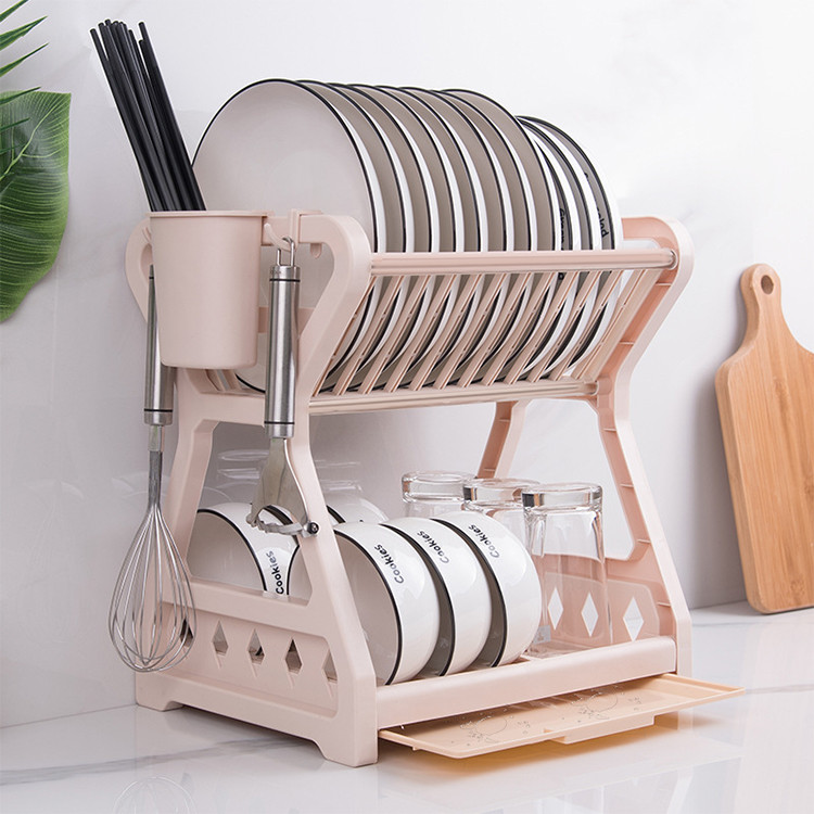 TOPMALL Kitchen Dish Drainer 2 Layer Storage Drying Rack Plate Cup Bowl Drain Organizer Holder Stand