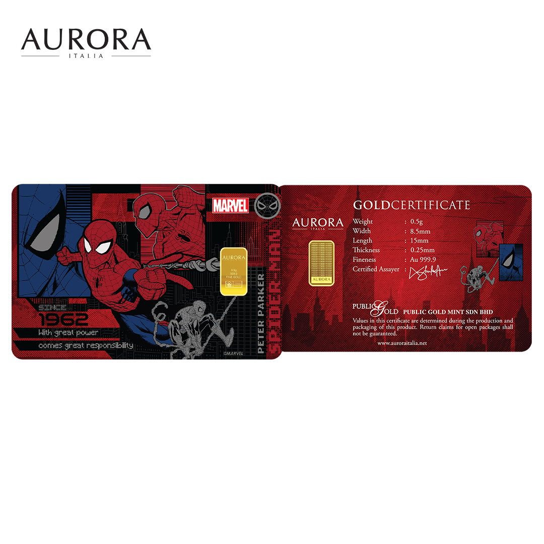 [NEW LAUNCH] MARVEL x AURORA ITALIA (0.5g) 999.9 Spiderman & Ironman Limited Edition Gold Bar