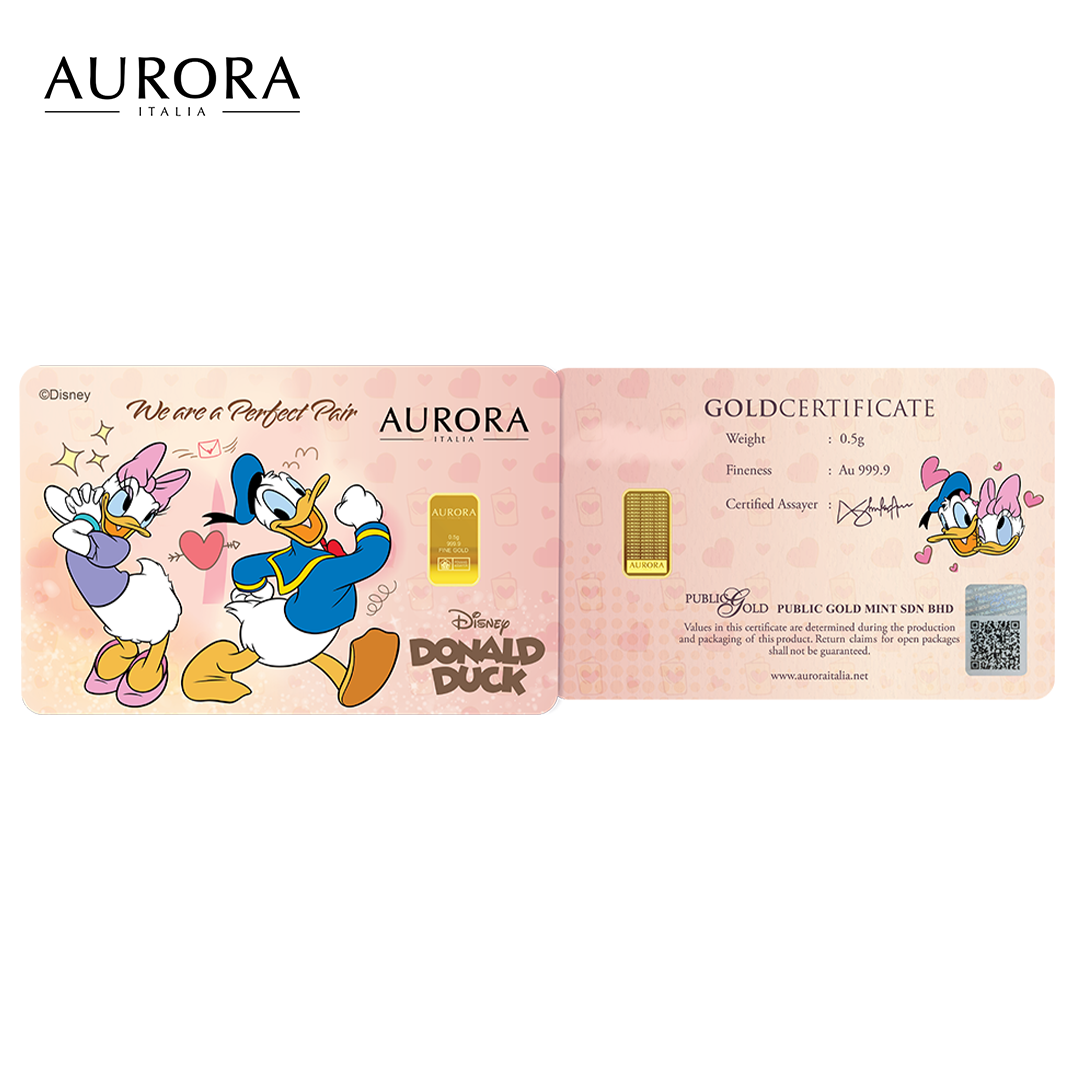 [NEW LAUNCH] DISNEY x AURORA ITALIA (0.5g) 999.9 Donald & Daisy Valentines Limited Edition Gold Bar