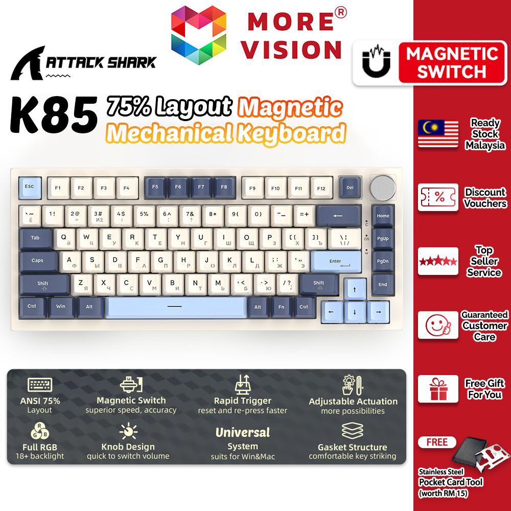Attack Shark K85 Mechanical Keyboard Magnetic Switch Wired Gaming RGB LED Illuminated PBT Keycaps Ho