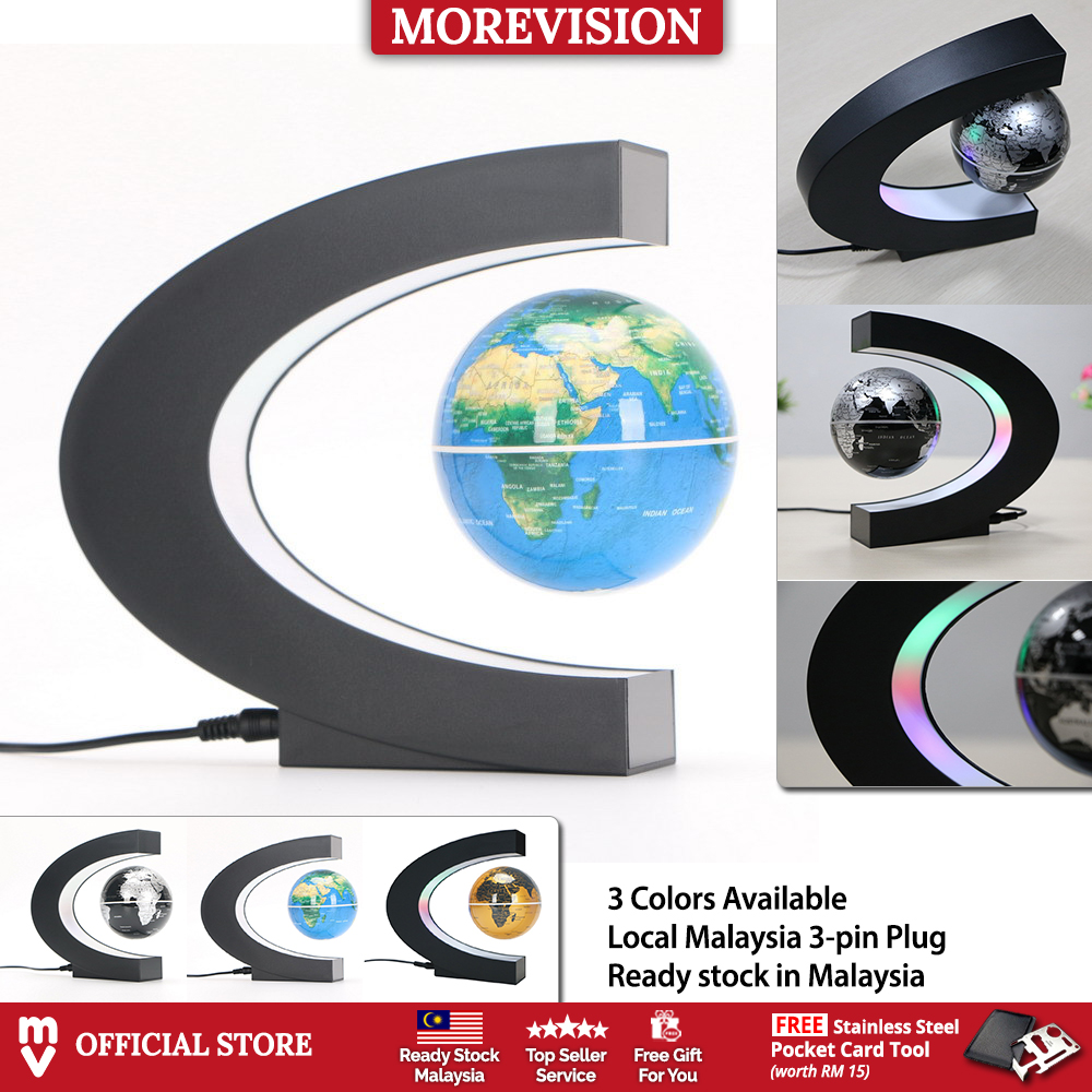 Magnetic Levitation Floating Globe C shape World Map Gift Anti-gravity Earth LED Light Home Rotating