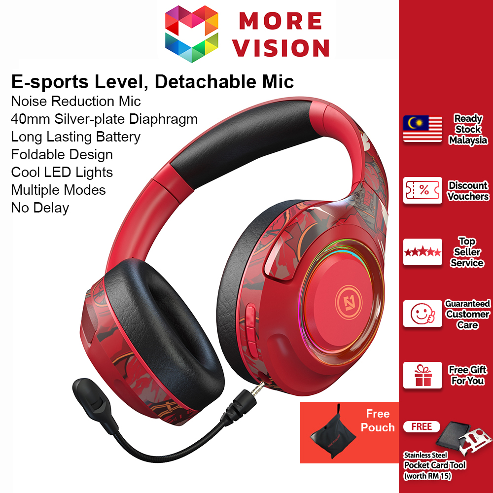 A2 Gaming Headset Wireless Headphone LED Bluetooth 5.0 Foldable Stereo Sound with Mic Phone PC Lapto