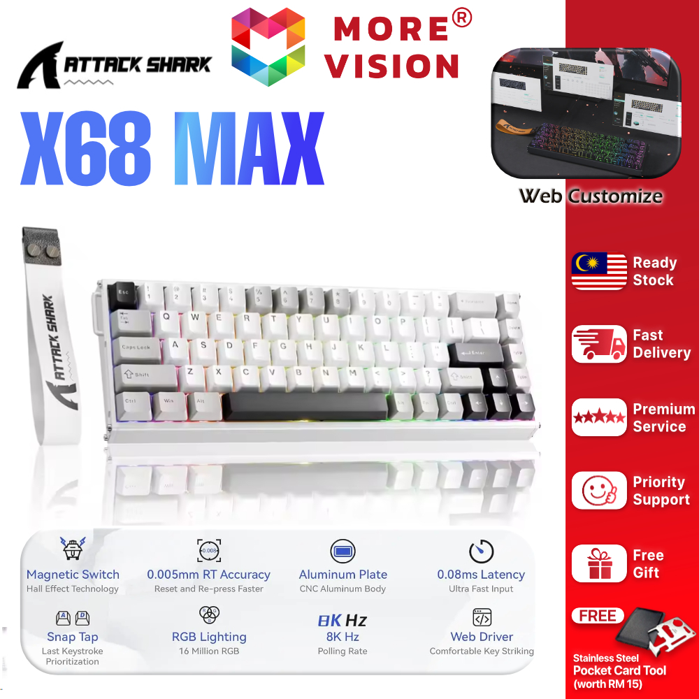 ATTACK SHARK X68MAX HE Rapid Trigger Aluminum Keyboard Magnetic Switch Wired 8KHz Polling Rate Adjus