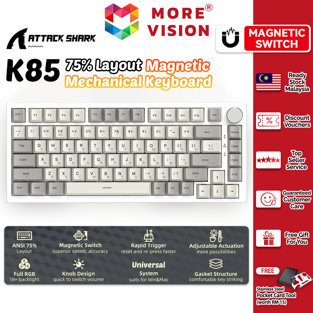 Attack Shark K85 Mechanical Keyboard Magnetic Switch Wired Gaming RGB LED Illuminated PBT Keycaps Ho