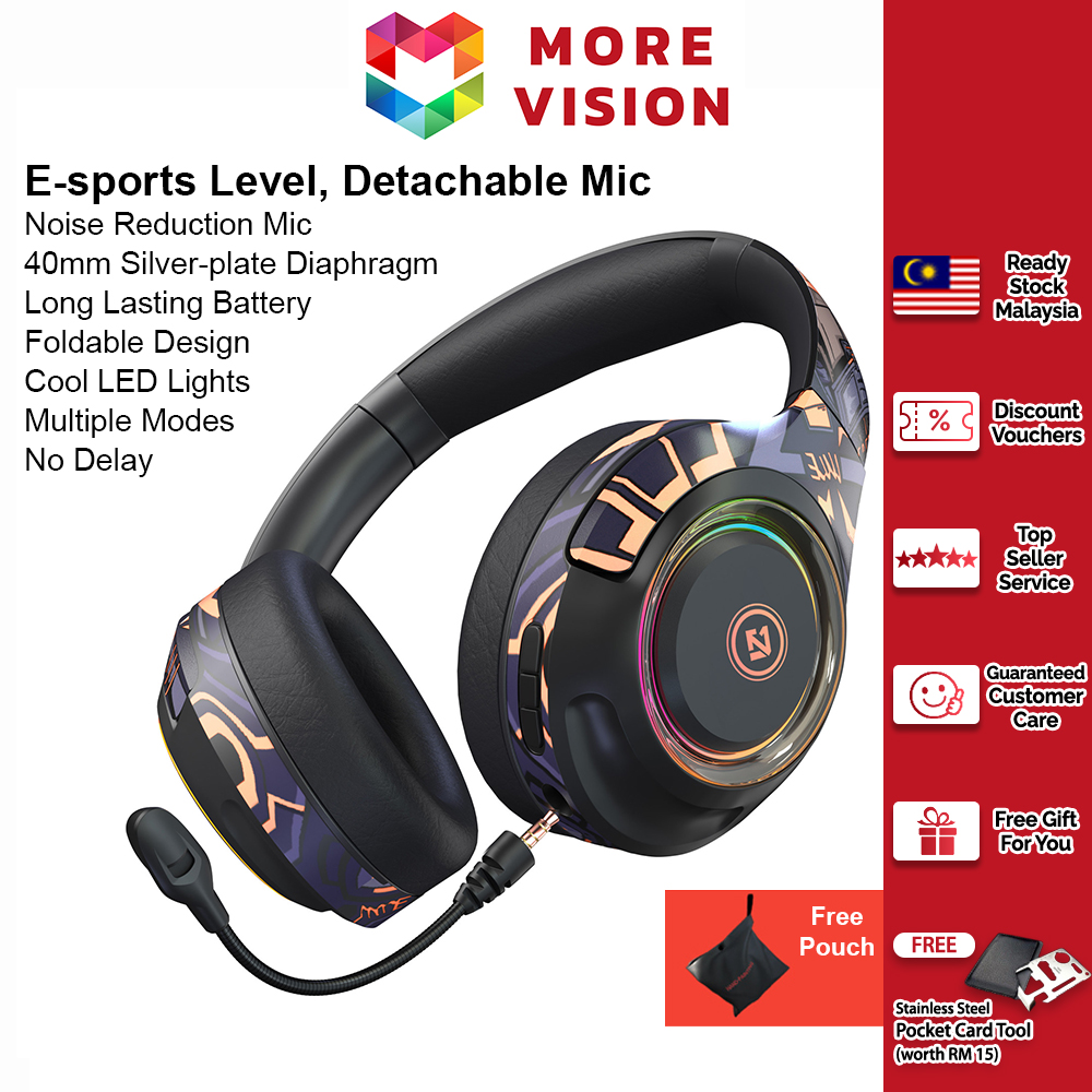 A2 Gaming Headset Wireless Headphone LED Bluetooth 5.0 Foldable Stereo Sound with Mic Phone PC Lapto