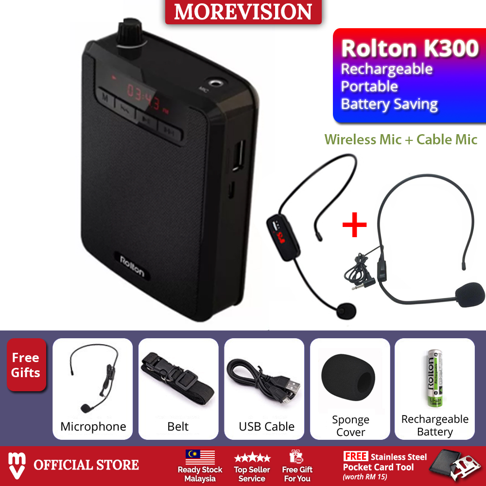 ROLTON K300 Portable Loud Speaker Amplifier Wireless Mic Recorder MP3 +Free Gift