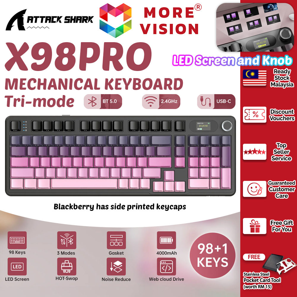 ATTACK SHARK X98Pro Wireless Mechanical Gaming Keyboard Tri-mode Bluetooth USB RGB LED Light Color S