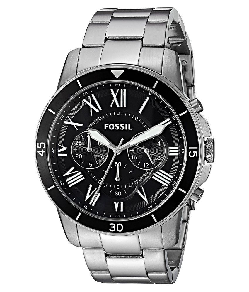 Authentic Fossil Men Grant Sport Black Dial Silver Stainless Steel FS5236 Jam Tangan Lelaki