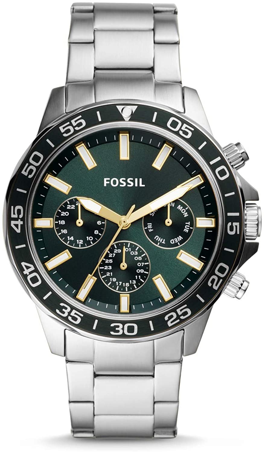 Authentic Fossil Men Bannon Green Dial Silver Stainless Steel Watch BQ2492 Jam Tangan Lelaki